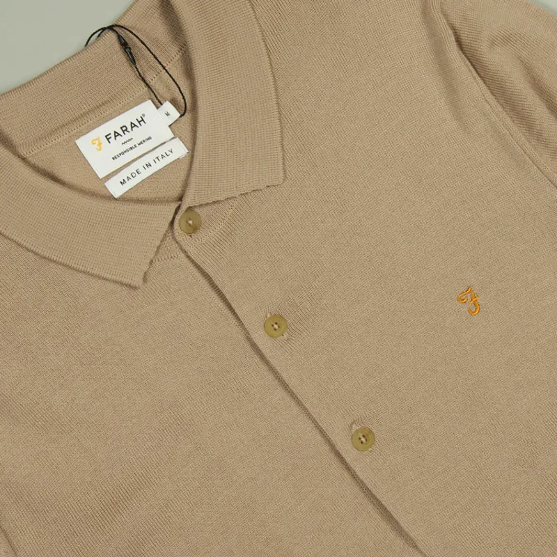 Farah Glenarm Merino LS Polo Shirt - Light Beige-1